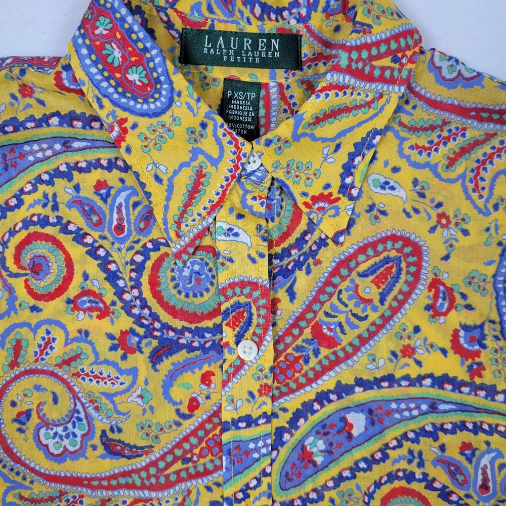Lauren Ralph Lauren 3/4 Length Sleeve Blouse Paisley Print Cotton Size PXS